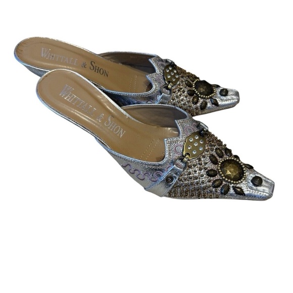 Whittall & Shon Embellished Pointed Toe Slip On Heels Silver Size 7 NWT - Picture 3 of 12